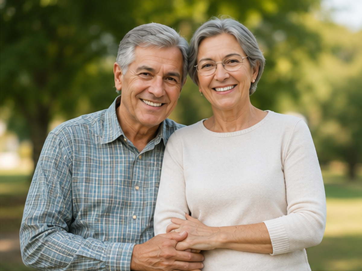 Older couple smiling outdoors
